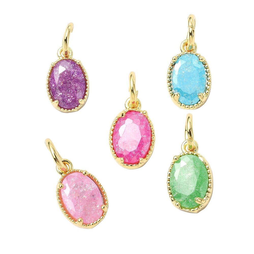9153 10 pcs 5 Colors Cubic Zirconia Charms Real 18K Gold Plated Oval Shaped